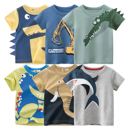 2024 Summer Children 3D Cartoon T-shirt for Boy Animal Printing Dinosaur Shark Boys T Shirt Girls Tops Tees Cartoon Kids Clothes