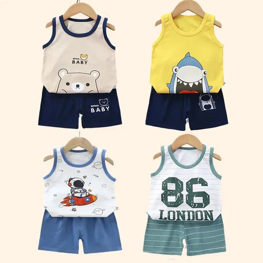 Children Sets Kids Clothes Boys Girls Vest Suit  Summer Children's Clothing baby Cotton T-Shirts Shorts Tank Top Sleeveless