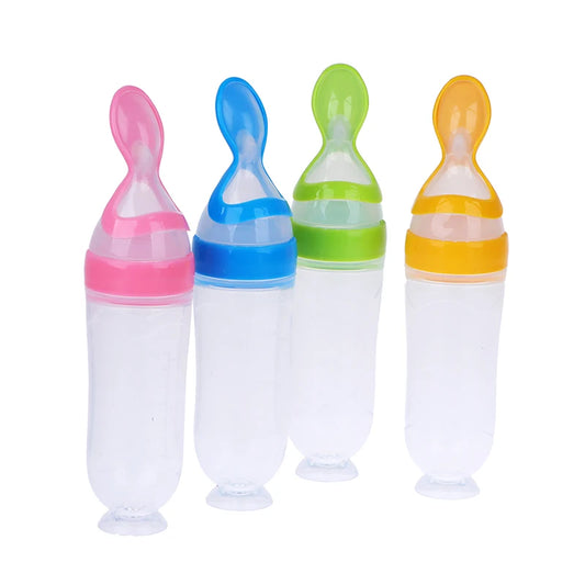 Baby Silicone Squeezing Feeding Bottle Newborn Baby Training Spoon Supplement Feeder Safe Useful Tableware For Kids